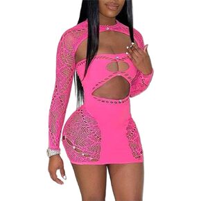 Cut Out Mini Dress for Women Sexy Lace Up Long Sleeve Bandage Bodycon Dresses Party Club Night