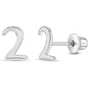 925 Sterling Silver Polished Number Screw Back Earrings For Toddlers, Little Girls and Preteens - Stylish Age Earrings For A Young Girls Birthday Celebration - Classic Earrings For Young Girls