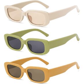 Tskestvy 3 Pack Women’s Rectangle Sunglasses Retro Trendy Square Vintage Glasses Pack 90s Y2K Aesthetic Accessories
