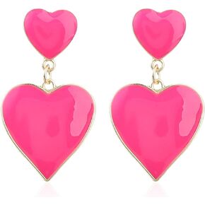Vavhoo Heart Drop Earrings Double Heart Statement Dangle Earrings for Women Girls 80s Jewelry Accessory Party Valentine Mother's Day Gift