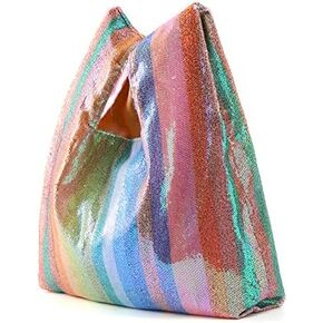 حقائب يد نسائية ترتر ملونة بألوان قوس قزح حقائب يد للحفلات المسائية حقيبة شاطئية للسيدات مأدبة بريق حمل شريط in Kuwait