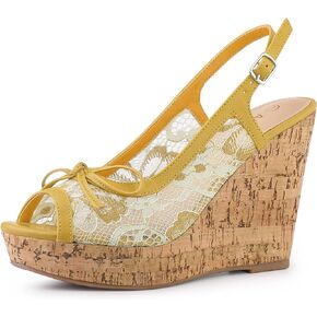 Allegra K Women's Lace Platform Wedges Wedge Heel Sandals