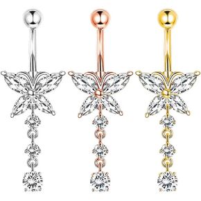 Musegetes 316L Stainless Steel Belly Button Rings, Surgical Steel Belly Rings Barbell, 14G Navel Rings, Sparkle Cubic Zircons CZ, Belly Piercing Rings in Saudi Arabia