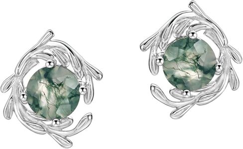 Michooyel Natural Moss Agate Earrings for Women 925 Sterling Silver Aquatic Agate Gemstone Stud Earrings Jewelry Gift in Kuwait