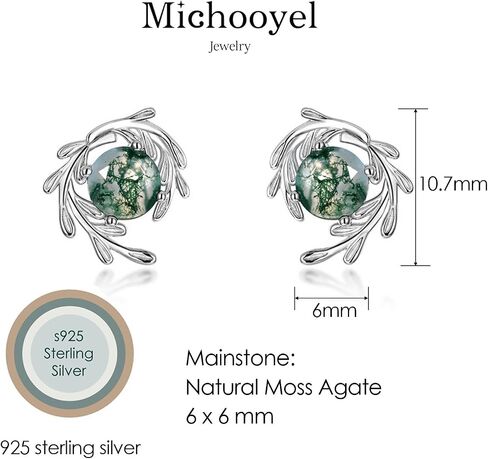 Michooyel Natural Moss Agate Earrings for Women 925 Sterling Silver Aquatic Agate Gemstone Stud Earrings Jewelry Gift in Kuwait