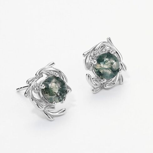 Michooyel Natural Moss Agate Earrings for Women 925 Sterling Silver Aquatic Agate Gemstone Stud Earrings Jewelry Gift in Kuwait