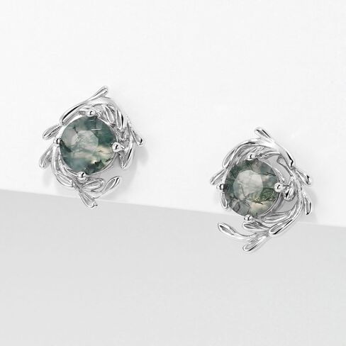 Michooyel Natural Moss Agate Earrings for Women 925 Sterling Silver Aquatic Agate Gemstone Stud Earrings Jewelry Gift in Kuwait