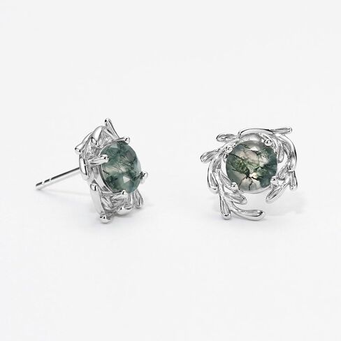 Michooyel Natural Moss Agate Earrings for Women 925 Sterling Silver Aquatic Agate Gemstone Stud Earrings Jewelry Gift in Kuwait