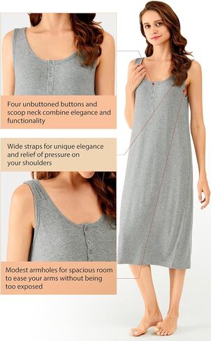 WiWi Bamboo Viscose Nightgown for Women Tank Sleeveless Sleepwear Soft Sleepshirts Lightweight Long Sleep Dress S-XXL in Saudi Arabia