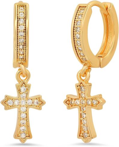 Steeltime Unisex Iced Out Huggie Charm Pendant Brass Earrings with Simulated Diamonds Jewelry Gift in Saudi Arabia