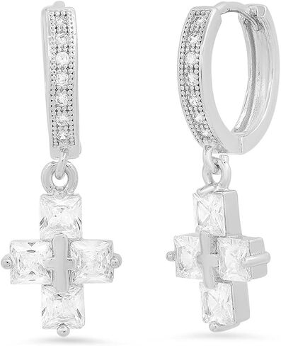 Steeltime Unisex Iced Out Huggie Charm Pendant Brass Earrings with Simulated Diamonds Jewelry Gift in Saudi Arabia