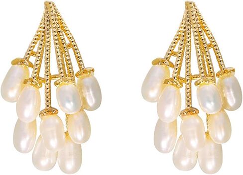 Baroque Pearl Chandelier Earrings for Women Girls Gold Plated Funny Cute Balloon Cluster Elegant White Simulated Pearl Geometric Small Stud Earrings for Birthday Valentine Wedding Anniversary Jewelry Gifts in Saudi Arabia
