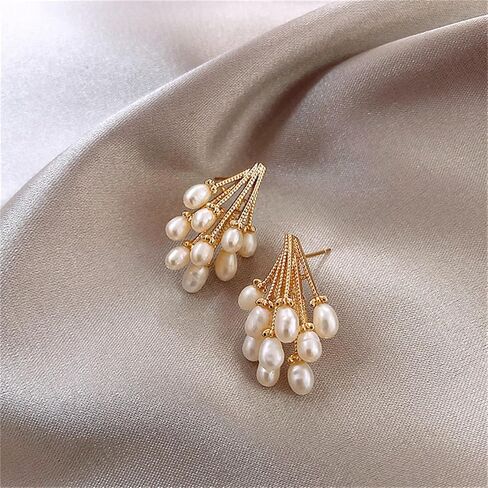 Baroque Pearl Chandelier Earrings for Women Girls Gold Plated Funny Cute Balloon Cluster Elegant White Simulated Pearl Geometric Small Stud Earrings for Birthday Valentine Wedding Anniversary Jewelry Gifts in Saudi Arabia