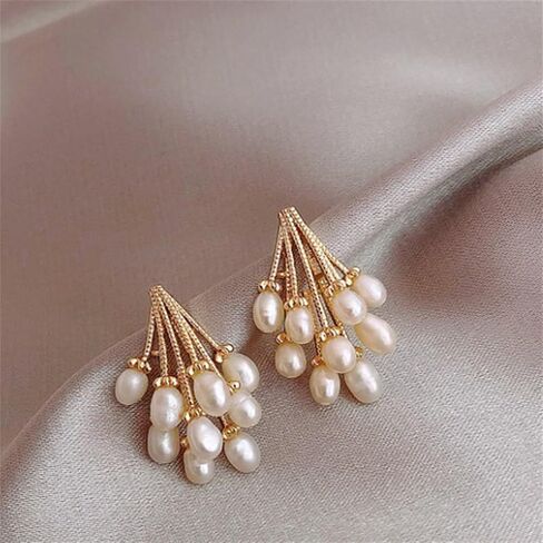 Baroque Pearl Chandelier Earrings for Women Girls Gold Plated Funny Cute Balloon Cluster Elegant White Simulated Pearl Geometric Small Stud Earrings for Birthday Valentine Wedding Anniversary Jewelry Gifts in Saudi Arabia