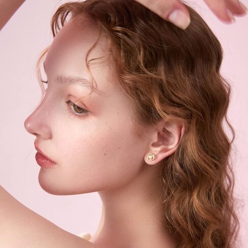 Pearl Stud Earrings 18K Yellow Gold Plated - AAA+ Freshwater Cultured Pearl Studs Round 4.5mm, Cubic Zirconia Sterling Silver Pearl Earrings for Women Teens Girls in Kuwait