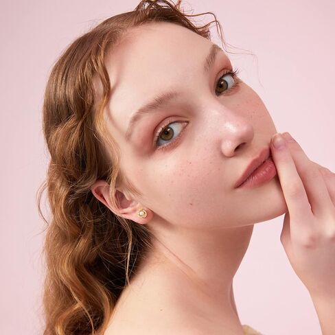 Pearl Stud Earrings 18K Yellow Gold Plated - AAA+ Freshwater Cultured Pearl Studs Round 4.5mm, Cubic Zirconia Sterling Silver Pearl Earrings for Women Teens Girls in Kuwait