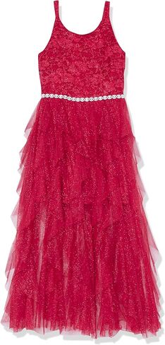 Speechless Girls' Sleeveless Glitter Bodice and Fairy Skirt Maxi Party Dress, Red, 14 in Saudi Arabia
