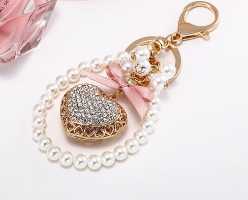 Vedory Lady's Keychain Heart Crystal Rhinestone Backpack Car Key Ring Charm Purse Pendant Handbag Birthday Gift for Women in Saudi Arabia