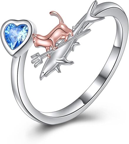 YFN Size 7 Cat Shark Ring 925 Sterling Silver Cat Riding Shark Adjustable Open Ring Shark Jewelry For Women Girls Shark Gifts For Shark Lovers in Saudi Arabia