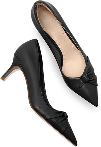 PiePieBuy Womens Pointed Toe Pumps Twist Knot Stiletto Mid Heel Faux Leather Dress Shoes in Kuwait