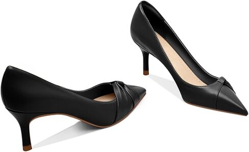 PiePieBuy Womens Pointed Toe Pumps Twist Knot Stiletto Mid Heel Faux Leather Dress Shoes in Kuwait