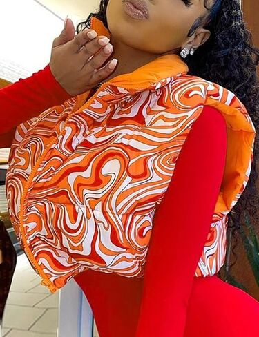 Yimoon Women's Cropped Vest Stand Collar Padded Puffer Vest Lightweight Full Zip Gilet Sleeveless Quilted Jacket(Orange-XS) in Saudi Arabia