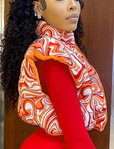 Yimoon Women's Cropped Vest Stand Collar Padded Puffer Vest Lightweight Full Zip Gilet Sleeveless Quilted Jacket(Orange-XS) in Saudi Arabia