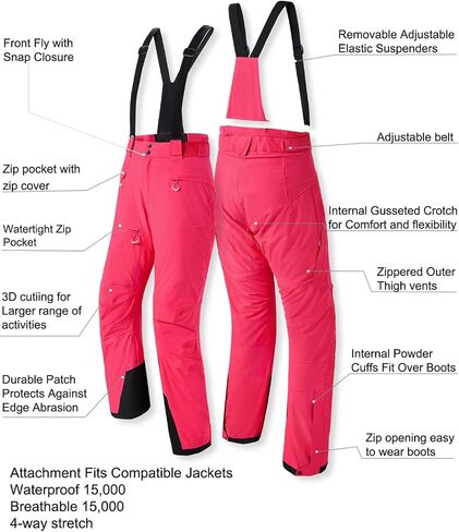 fit space Women's Ski Pants Waterproof 15,000mm Deachable Stretch Suspenders Winter Alpine Snowboarding Pants in Saudi Arabia