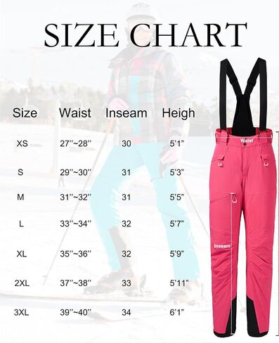 fit space Women's Ski Pants Waterproof 15,000mm Deachable Stretch Suspenders Winter Alpine Snowboarding Pants in Saudi Arabia