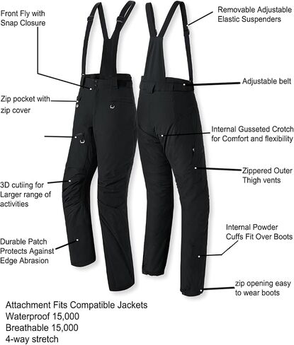 fit space Women's Ski Pants Waterproof 15,000mm Deachable Stretch Suspenders Winter Alpine Snowboarding Pants in Saudi Arabia