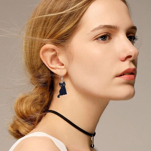 QUPENGXU Kawaii Halloween Cat Earring Wooden Black Cats Dangle Earrings Skeleton Cat Drop Earring For Women Girls in Saudi Arabia
