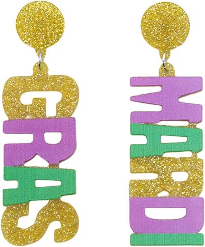 Mardi Gras Earrings for Women,Carnival Theme Mask Feather Hat Earrings for Girls,Mardi Gras Acrylic Earrings for Holiday Mardi Gras Gifts in Saudi Arabia
