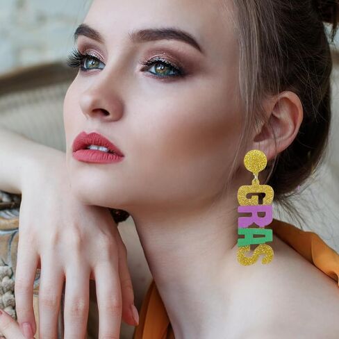 Mardi Gras Earrings for Women,Carnival Theme Mask Feather Hat Earrings for Girls,Mardi Gras Acrylic Earrings for Holiday Mardi Gras Gifts in Saudi Arabia