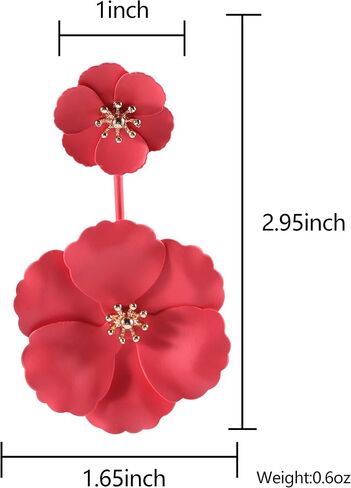 Long Statement Red Acrylic Rose Earrings for Women and Girls, Dangle Neon Mexican Tropical Hawaiian Costume Flower Floral Earring Jewelry Drop Fashion Large Lightweight in Saudi Arabia