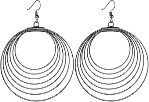 ONLYJUMP Multilayer Round Hoop Earrings for Women Girls Personality Fashion Large Smooth Thin Metal Circle Geometric Boho Multiple Drawing Dangle Drop Statement Earrings Minimalist Jewelry Ladies Gifts in Saudi Arabia