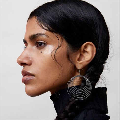 ONLYJUMP Multilayer Round Hoop Earrings for Women Girls Personality Fashion Large Smooth Thin Metal Circle Geometric Boho Multiple Drawing Dangle Drop Statement Earrings Minimalist Jewelry Ladies Gifts in Saudi Arabia