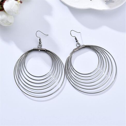 ONLYJUMP Multilayer Round Hoop Earrings for Women Girls Personality Fashion Large Smooth Thin Metal Circle Geometric Boho Multiple Drawing Dangle Drop Statement Earrings Minimalist Jewelry Ladies Gifts in Saudi Arabia