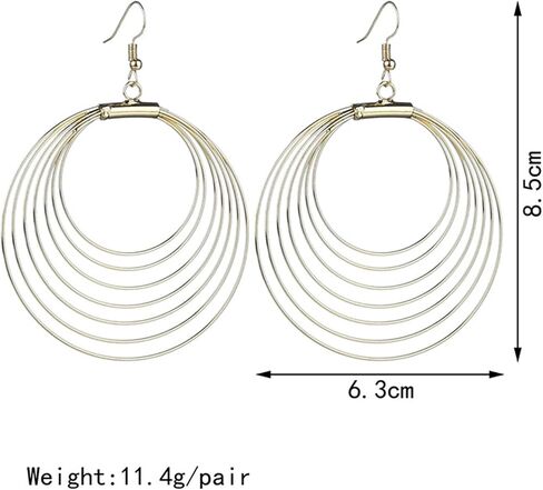 ONLYJUMP Multilayer Round Hoop Earrings for Women Girls Personality Fashion Large Smooth Thin Metal Circle Geometric Boho Multiple Drawing Dangle Drop Statement Earrings Minimalist Jewelry Ladies Gifts in Saudi Arabia