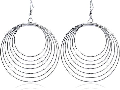 ONLYJUMP Multilayer Round Hoop Earrings for Women Girls Personality Fashion Large Smooth Thin Metal Circle Geometric Boho Multiple Drawing Dangle Drop Statement Earrings Minimalist Jewelry Ladies Gifts in Saudi Arabia