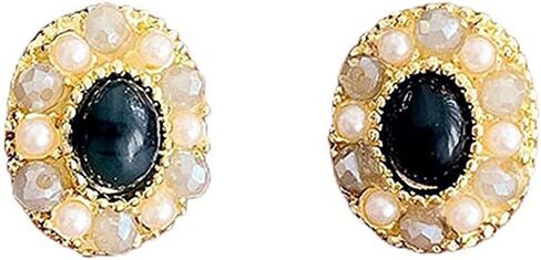 أقراط من الأكريليك البيضاوي القديم من سيفينستون، أقراط قصر من اللؤلؤ المقلد والحجر الخام مجوهرات للنساء والفتيات in Kuwait