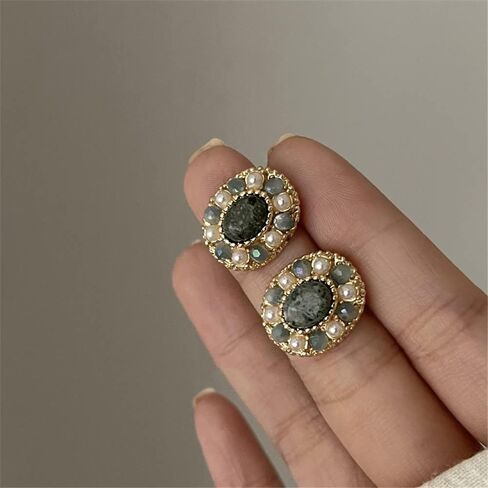 أقراط من الأكريليك البيضاوي القديم من سيفينستون، أقراط قصر من اللؤلؤ المقلد والحجر الخام مجوهرات للنساء والفتيات in Kuwait