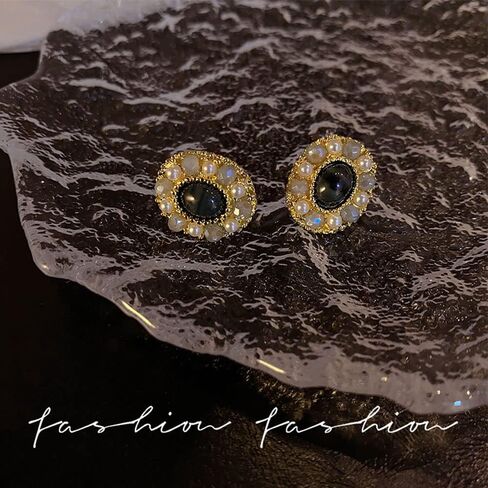 أقراط من الأكريليك البيضاوي القديم من سيفينستون، أقراط قصر من اللؤلؤ المقلد والحجر الخام مجوهرات للنساء والفتيات in Kuwait