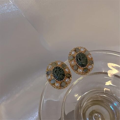 أقراط من الأكريليك البيضاوي القديم من سيفينستون، أقراط قصر من اللؤلؤ المقلد والحجر الخام مجوهرات للنساء والفتيات in Kuwait