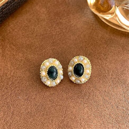 أقراط من الأكريليك البيضاوي القديم من سيفينستون، أقراط قصر من اللؤلؤ المقلد والحجر الخام مجوهرات للنساء والفتيات in Kuwait