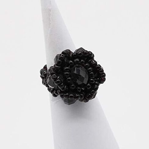 Handmade Blooming Rose Flower Crystal Stretch Ring Elastic Rope with Colorful Crystal Beads Adjustable Statement Ring in Saudi Arabia