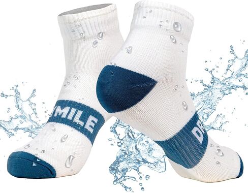 DRYMILE Active Waterproof Socks, Breathable Cushioned Running, Hiking, Winter Waterproof Socks for Men & Women - Ankle (S, White and Blue) in Kuwait