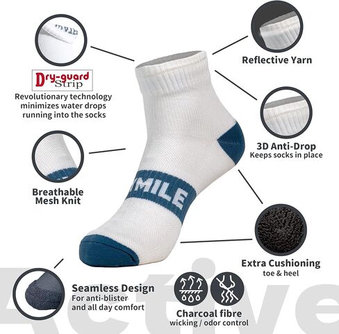 DRYMILE Active Waterproof Socks, Breathable Cushioned Running, Hiking, Winter Waterproof Socks for Men & Women - Ankle (S, White and Blue) in Kuwait