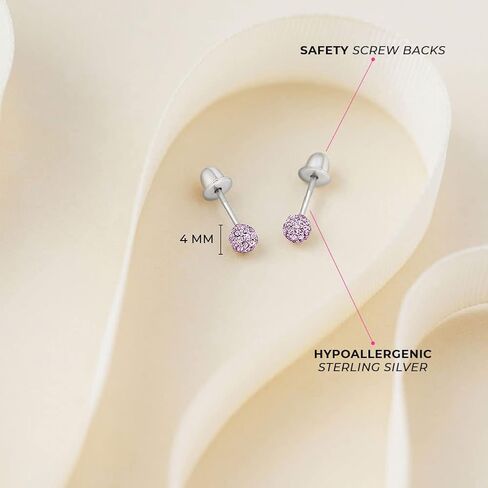 925 Sterling Silver 4mm Cubic Zirconia Burst Screw Back Earrings Stud for Toddlers & Girls - Sparkling Fireball CZ Earrings for Little Girls - Quality Sterling Silver for Sensitive Ears in Saudi Arabia