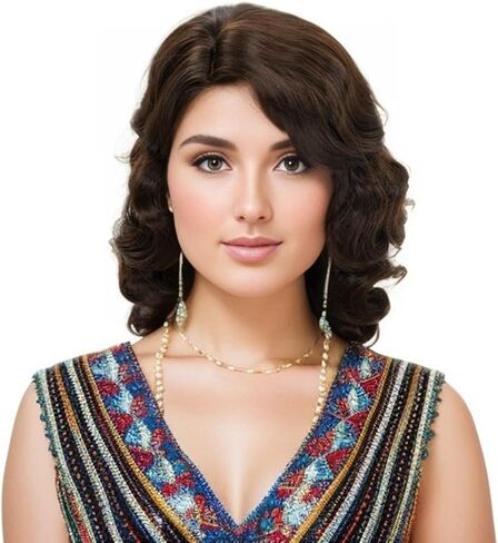 Baiansyy 1920s wigs for women Long Flapper Vintage Wig Synthetic Heat Resistant Hair Full Wigs for Halloween Cosplay Costume Party Finger Wave Wigs(Brown) in Saudi Arabia