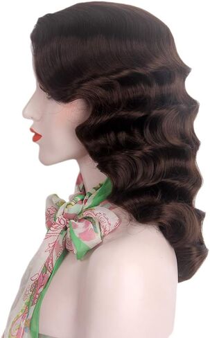Baiansyy 1920s wigs for women Long Flapper Vintage Wig Synthetic Heat Resistant Hair Full Wigs for Halloween Cosplay Costume Party Finger Wave Wigs(Brown) in Saudi Arabia